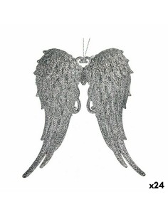 Décorations de Noël Ailes d'ange Argenté Plastique Paillettes 13 x 14,5 x 2,5 cm (24 Unités)