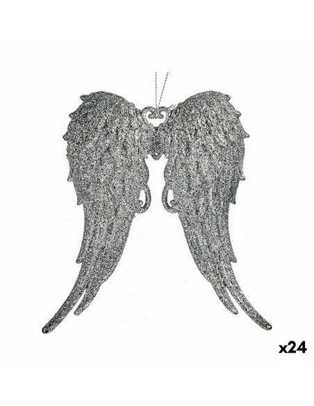 Décorations de Noël Ailes d'ange Argenté Plastique Paillettes 13 x 14,5 x 2,5 cm (24 Unités)