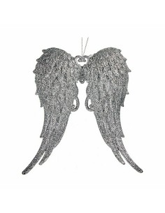 Décorations de Noël Ailes d'ange Argenté Plastique Paillettes 13 x 14,5 x 2,5 cm (24 Unités) 2
