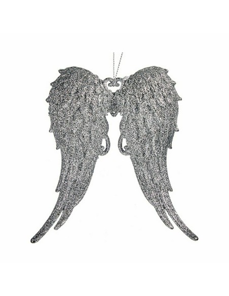 Décorations de Noël Ailes d'ange Argenté Plastique Paillettes 13 x 14,5 x 2,5 cm (24 Unités)
