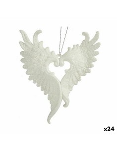 Décorations de Noël Ailes d'ange Blanc Plastique Paillettes 12 x 13 x 2,5 cm (24 Unités)