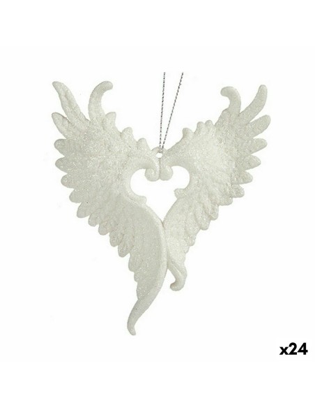 Décorations de Noël Ailes d'ange Blanc Plastique Paillettes 12 x 13 x 2,5 cm (24 Unités)