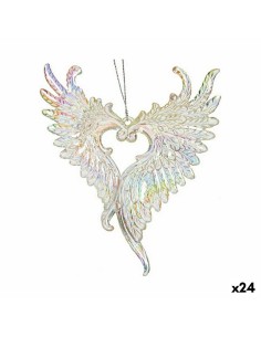 Décorations de Noël Ailes d'ange Nacre noire Plastique Paillettes 12 x 13 x 2,5 cm (24 Unités)