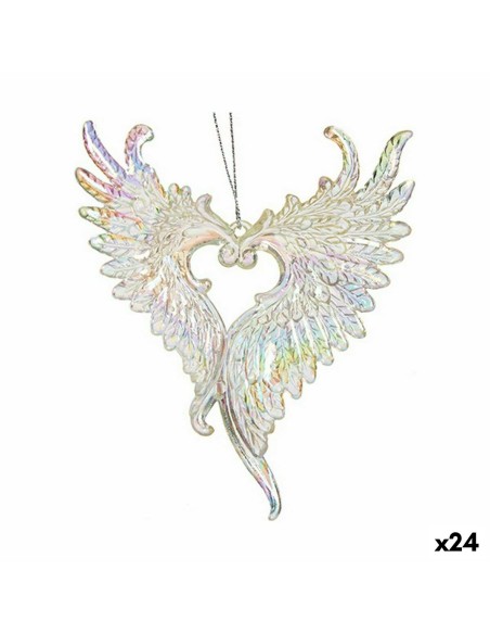 Décorations de Noël Ailes d'ange Nacre noire Plastique Paillettes 12 x 13 x 2,5 cm (24 Unités)