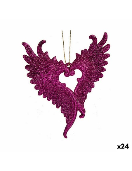 Décorations de Noël Ailes d'ange Fuchsia Plastique Paillettes 12 x 13 x 2,5 cm (24 Unités)