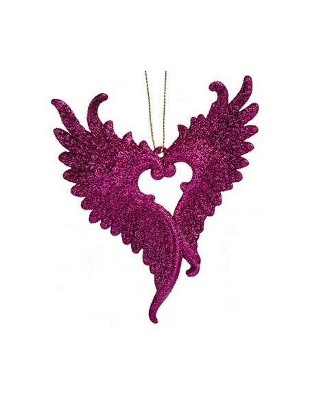 Décorations de Noël Ailes d'ange Fuchsia Plastique Paillettes 12 x 13 x 2,5 cm (24 Unités)