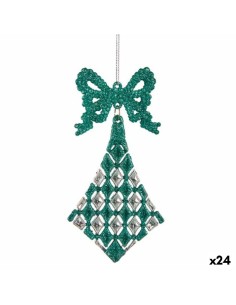 Décorations de Noël Lien Losanges Vert Plastique Paillettes 7,5 x 1 x 15,5 cm (24 Unités)