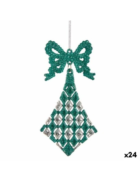 Décorations de Noël Lien Losanges Vert Plastique Paillettes 7,5 x 1 x 15,5 cm (24 Unités)