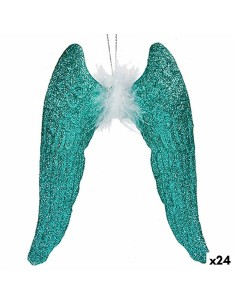 Décorations de Noël Ailes d'ange Vert Plastique Paillettes 12,5 x 15 x 2,5 cm (24 Unités)