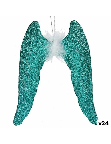Décorations de Noël Ailes d'ange Vert Plastique Paillettes 12,5 x 15 x 2,5 cm (24 Unités)