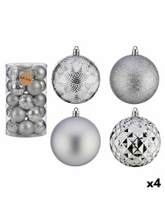 Lot de boules de Noël Argenté PVC Ø 8 cm (4 Unités)