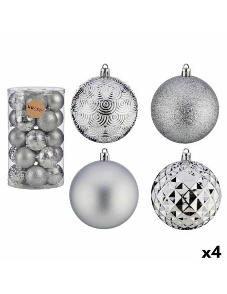 Lot de boules de Noël Argenté PVC Ø 8 cm (4 Unités)