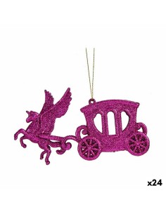 Décorations de Noël Calèche Magique Fuchsia Plastique Paillettes 15 x 8,5 x 4,5 cm (24 Unités)
