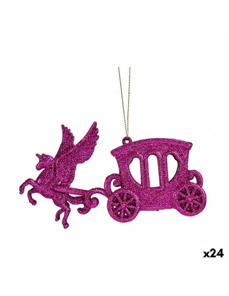 Décorations de Noël Calèche Magique Fuchsia Plastique Paillettes 15 x 8,5 x 4,5 cm (24 Unités)