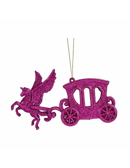 Décorations de Noël Calèche Magique Fuchsia Plastique Paillettes 15 x 8,5 x 4,5 cm (24 Unités)