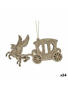 Décorations de Noël Calèche Magique champagne Plastique Paillettes 15 x 8,5 x 4,5 cm (24 Unités)