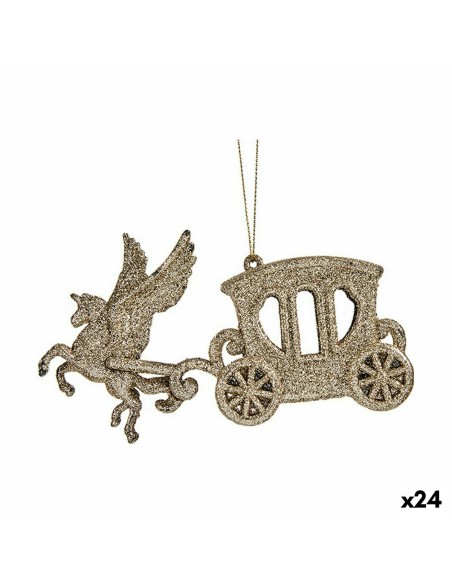 Décorations de Noël Calèche Magique champagne Plastique Paillettes 15 x 8,5 x 4,5 cm (24 Unités)