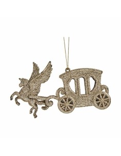 Décorations de Noël Calèche Magique champagne Plastique Paillettes 15 x 8,5 x 4,5 cm (24 Unités) 2