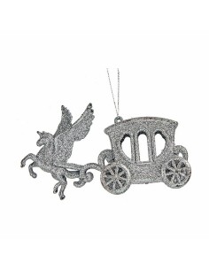 Décorations de Noël Calèche Magique Argenté Plastique Paillettes 15,5 x 8,5 x 4,5 cm (24 Unités) 2