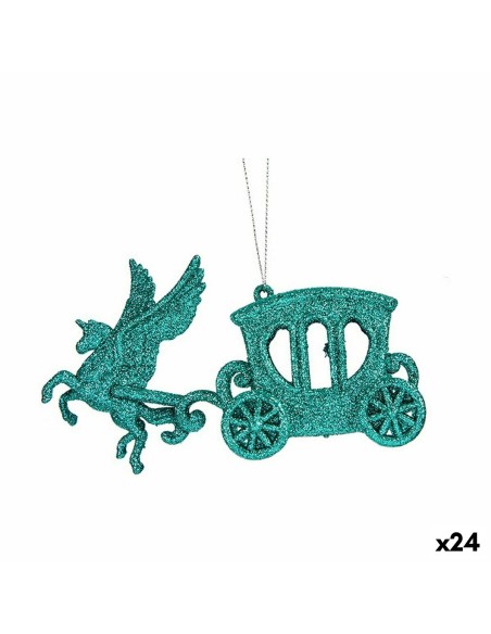 Décorations de Noël Calèche Magique Vert Plastique Paillettes 15 x 8,5 x 4,5 cm (24 Unités)