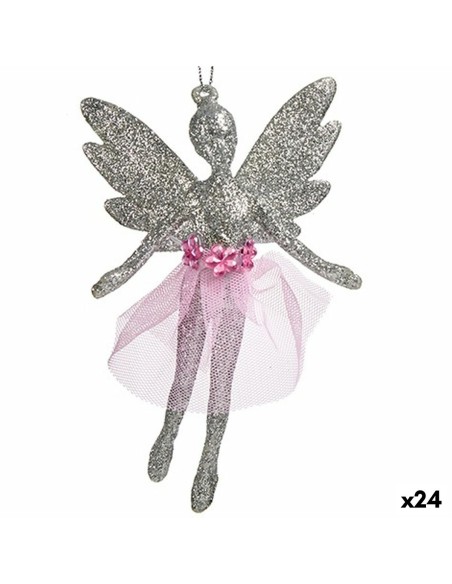 Décorations de Noël Fée Argenté Plastique Paillettes 8 x 12 x 5 cm (24 Unités)