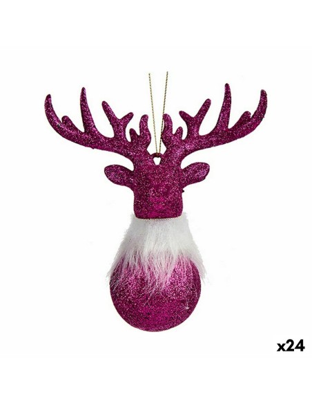 Décorations de Noël Renne Fuchsia Plastique Paillettes 13,5 x 15,5 x 7 cm (24 Unités)