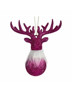 Décorations de Noël Renne Fuchsia Plastique Paillettes 13,5 x 15,5 x 7 cm (24 Unités) 2