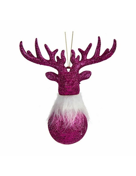 Décorations de Noël Renne Fuchsia Plastique Paillettes 13,5 x 15,5 x 7 cm (24 Unités)