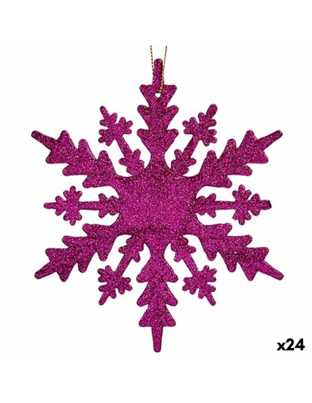 Décorations de Noël Flocons de neige Fuchsia Plastique Paillettes 15 x 15 x 0,2 cm (24 Unités)