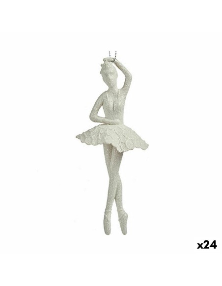 Décorations de Noël Ballerine Blanc Plastique Paillettes 6,7 x 16 x 6,7 cm (24 Unités)
