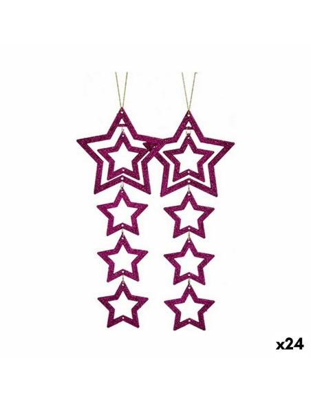 Ensemble Décorations de Noël Étoile Fuchsia 19 x 0,2 x 23 cm (24 Unités)