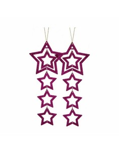 Ensemble Décorations de Noël Étoile Fuchsia 19 x 0,2 x 23 cm (24 Unités) 2