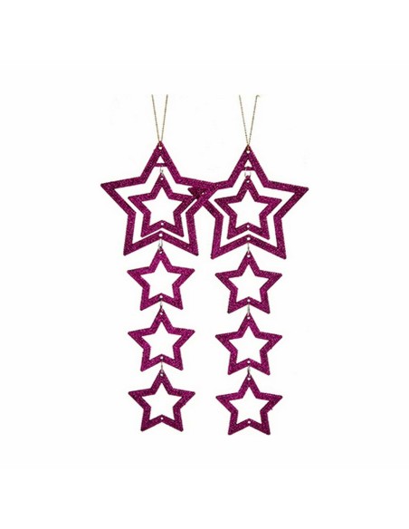Ensemble Décorations de Noël Étoile Fuchsia 19 x 0,2 x 23 cm (24 Unités)