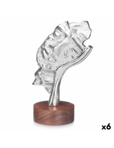 Figurine Décorative Visage Argenté Bois Métal 16,5 x 26,5 x 11 cm