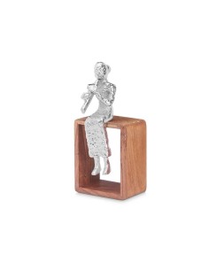 Figurine Décorative Flûte à Bec Argenté Bois Métal 13 x 27 x 13 cm 2
