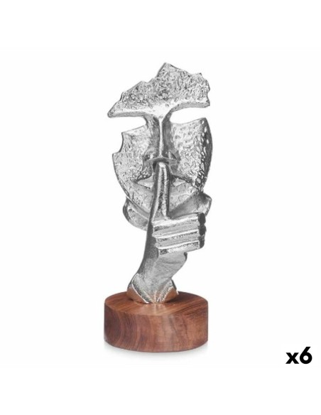 Figurine Décorative Visage Argenté Bois Métal 12 x 29 x 11 cm
