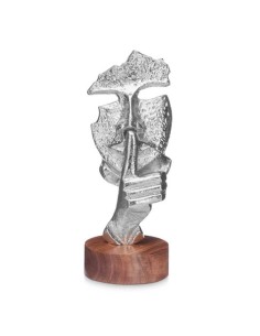 Figurine Décorative Visage Argenté Bois Métal 12 x 29 x 11 cm 2