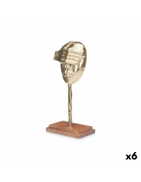 Figurine Décorative Visage Doré Bois Métal 16 x 34 x 10 cm