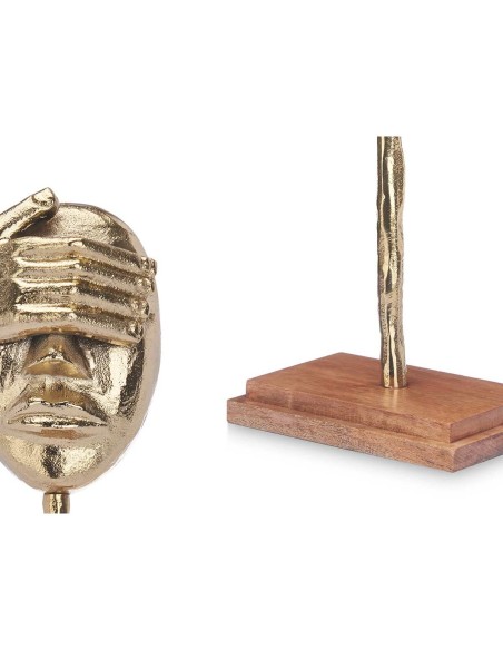 Figurine Décorative Visage Doré Bois Métal 16 x 34 x 10 cm
