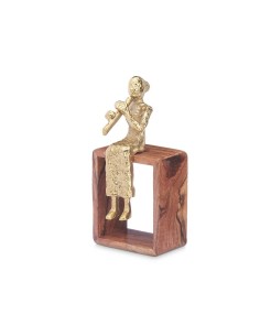 Figurine Décorative Flûte à Bec Marron Bois Métal 13 x 27 x 13 cm 2
