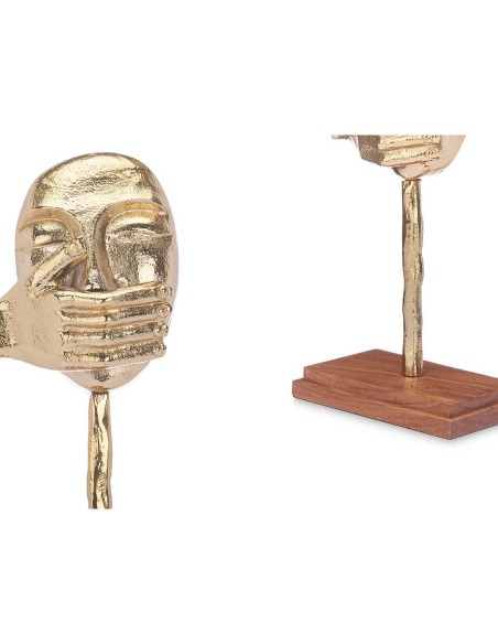 Figurine Décorative Visage Doré Bois Métal 17 x 33,5 x 10 cm