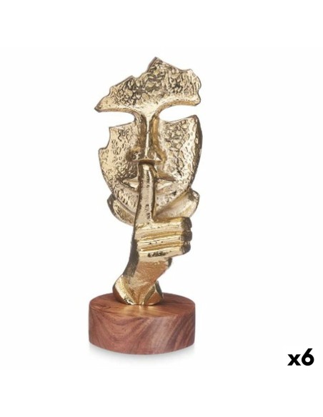 Figurine Décorative Visage Doré Bois Métal 12 x 29 x 11 cm