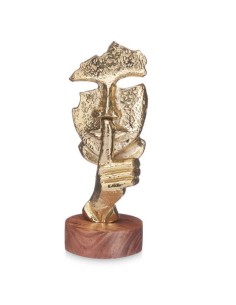 Figurine Décorative Visage Doré Bois Métal 12 x 29 x 11 cm 2