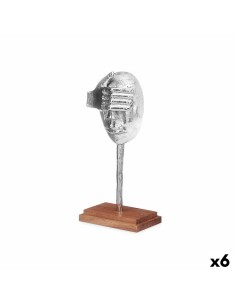 Figurine Décorative Visage Argenté Bois Métal 17 x 33,5 x 10 cm