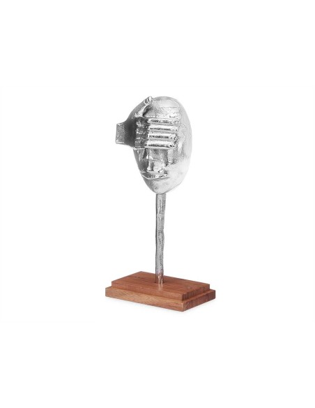 Figurine Décorative Visage Argenté Bois Métal 17 x 33,5 x 10 cm