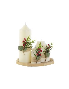 Ensemble de Bougies DKD Home Decor Blanc Vert Noël 7 x 7 x 15 cm