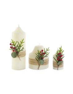 Ensemble de Bougies DKD Home Decor Blanc Vert Noël 7 x 7 x 15 cm 2