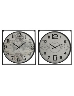 Horloge Murale Home ESPRIT Blanc Noir Métal Bois MDF 62 x 6 x 65 cm (2 Unités)