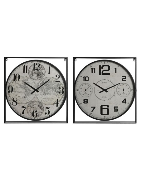 Horloge Murale Home ESPRIT Blanc Noir Métal Bois MDF 62 x 6 x 65 cm (2 Unités)
