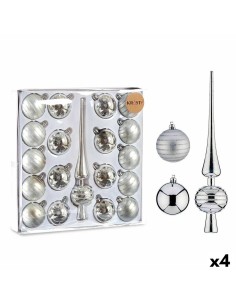 Ensemble Décorations de Noël Argenté PVC (4 Unités)